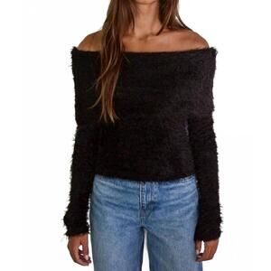 NEW BY TOGETHER foldover off the shoulder long sleeve pullover top in black